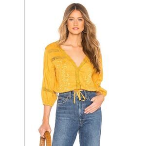 Free People Women's Medium Follow Your Heat Gold Floral Embroidered Crop Top